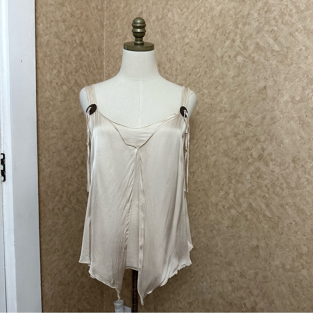 VTG Y2K 2000s Cream Satin 100% Silk Boho Top